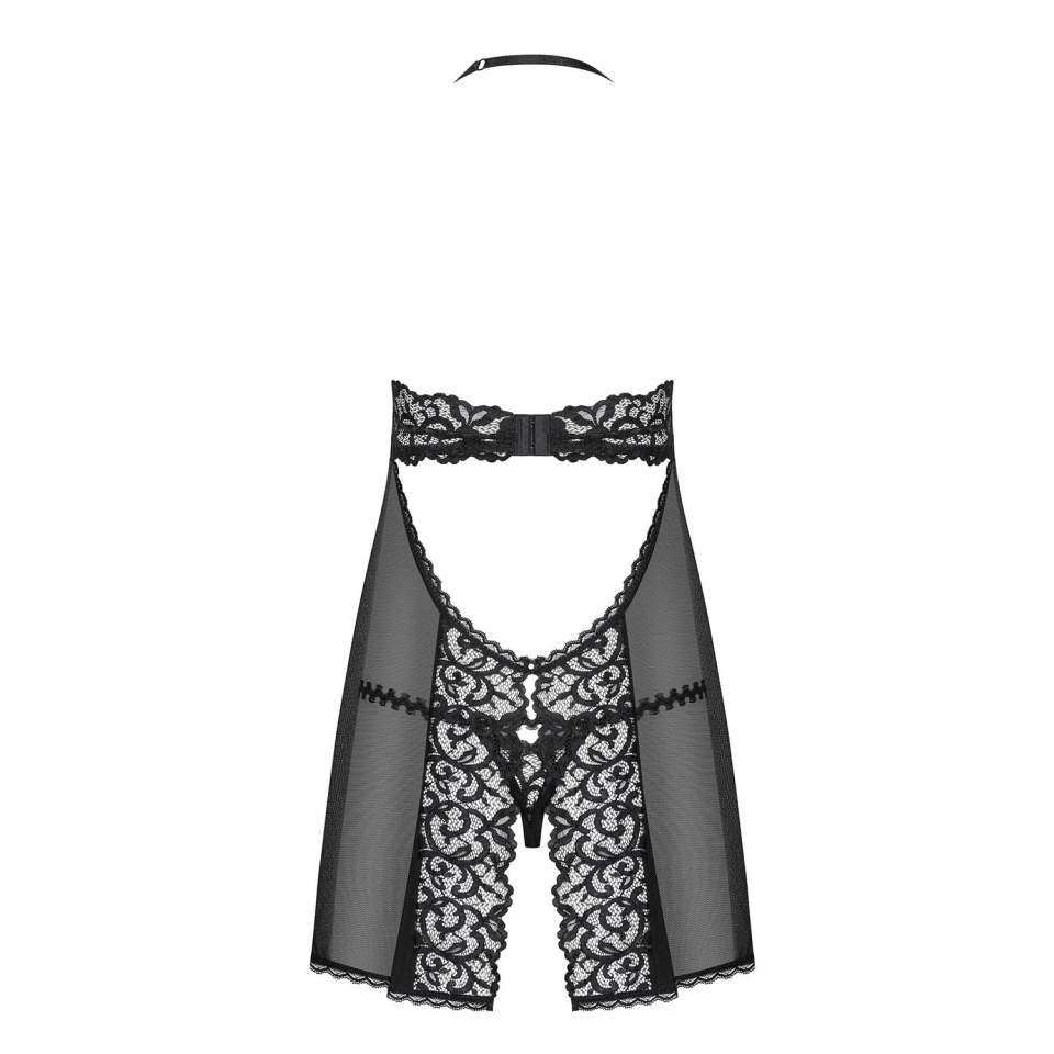 Czarna prześwitująca koszulka babydoll Obsessive Joylace + stringi