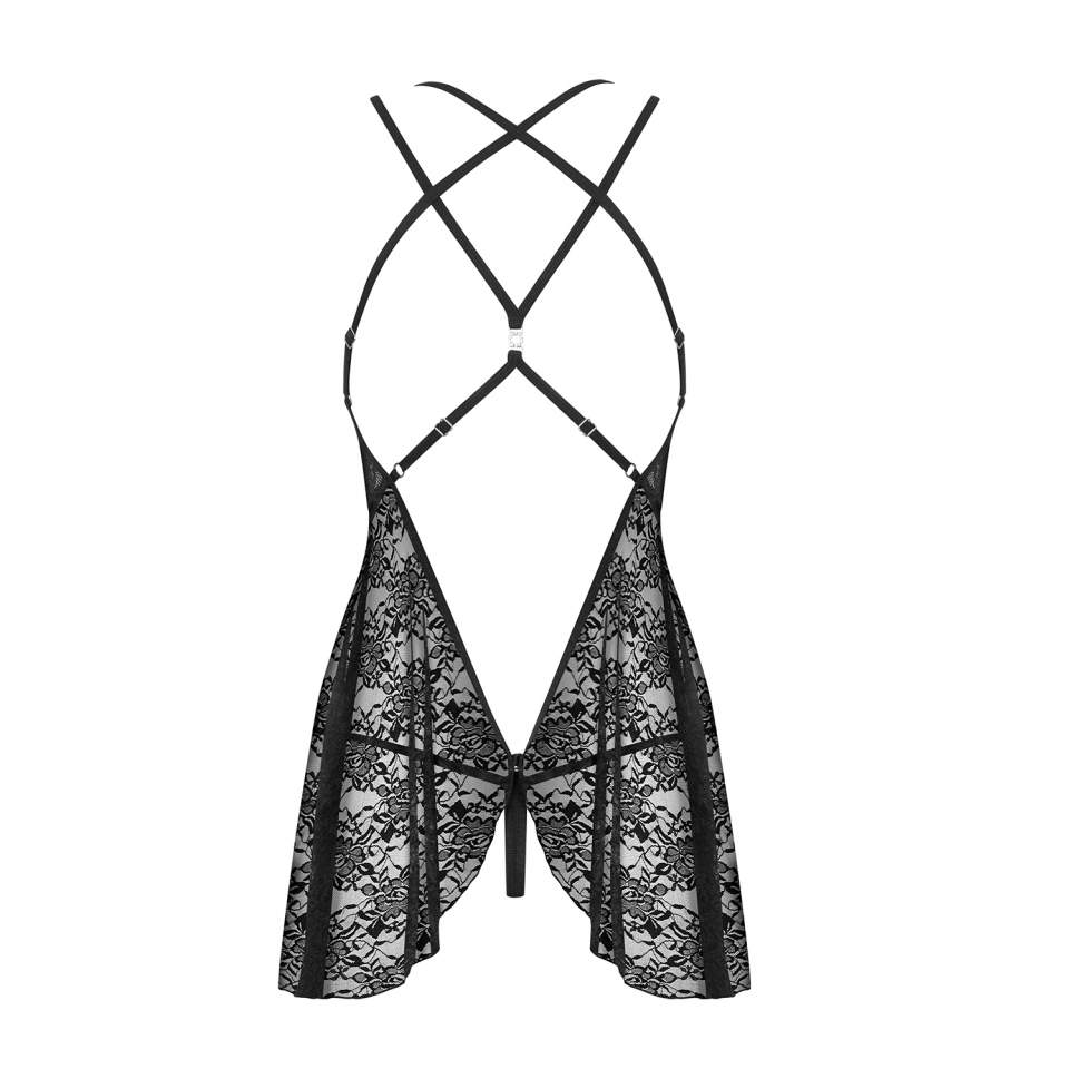 Czarna koronkowa koszulka babydoll Obsessive 860-BAB-1 + stringi