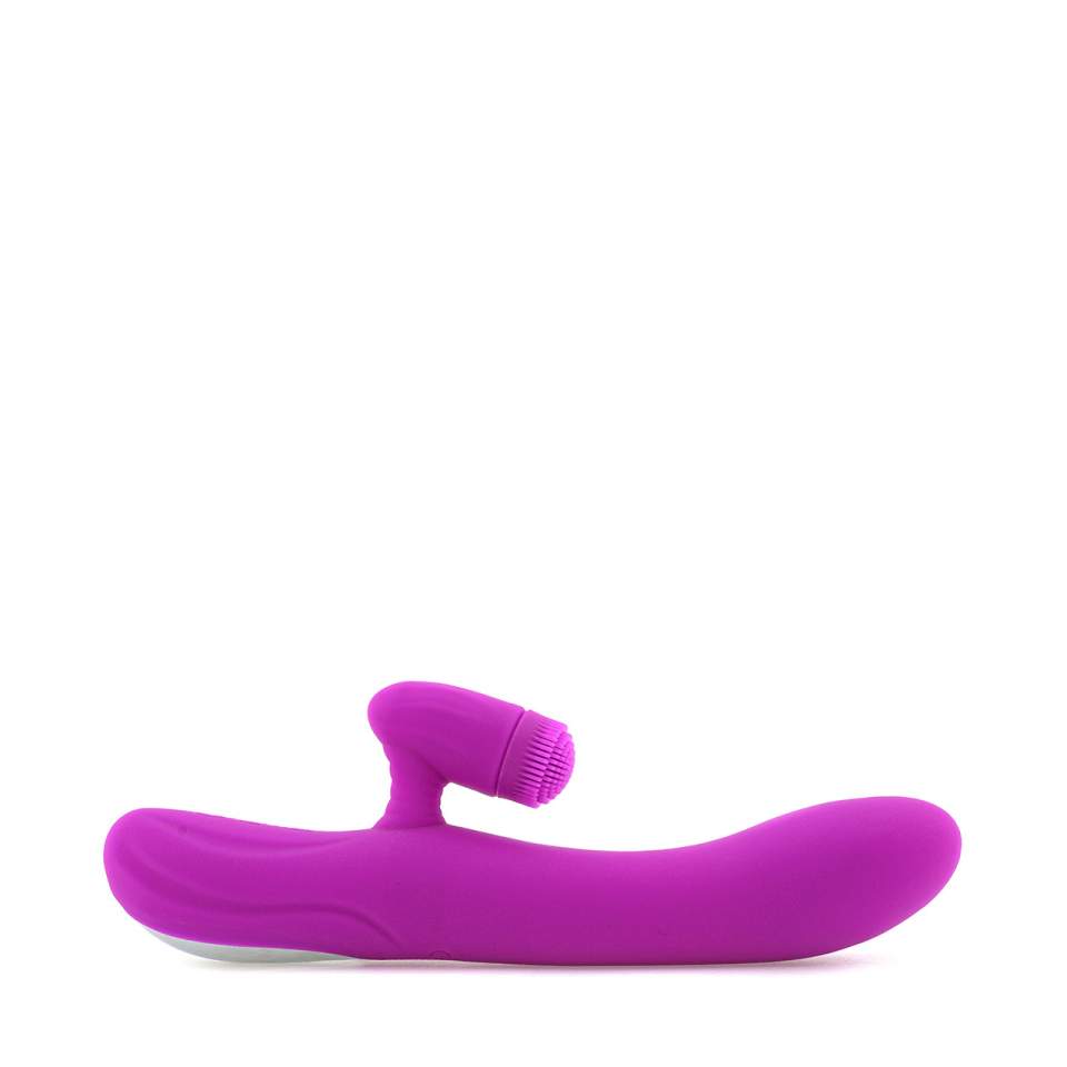 Fioletowy silikonowy wibrator  z rotacyjnym stymulatorem łechtaczki – 20,5 cm