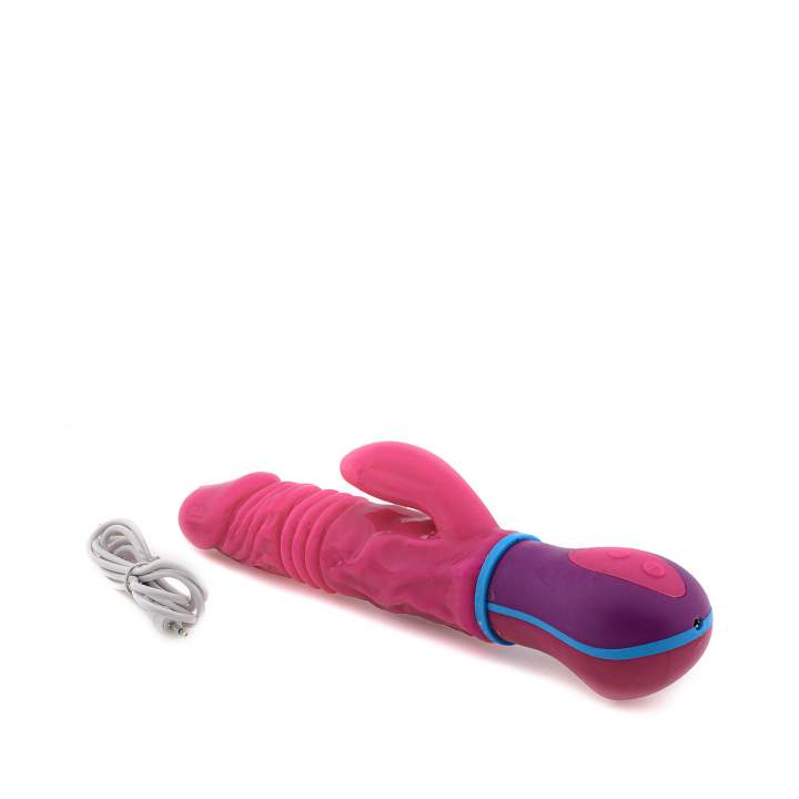 Różowy żelowy wibrator króliczek z ruchomą główką – 27 cm