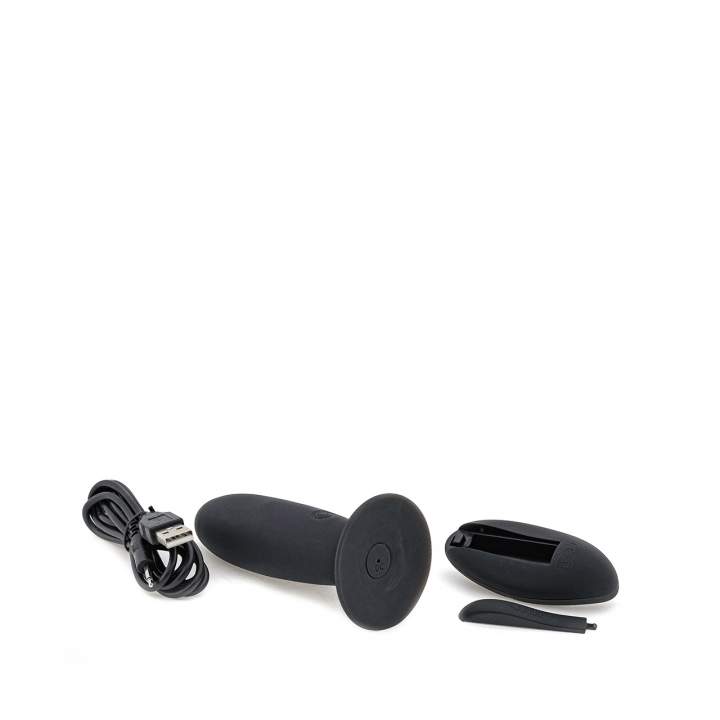Czarny wibrujący korek analny z pilotem – 3,3 cm
