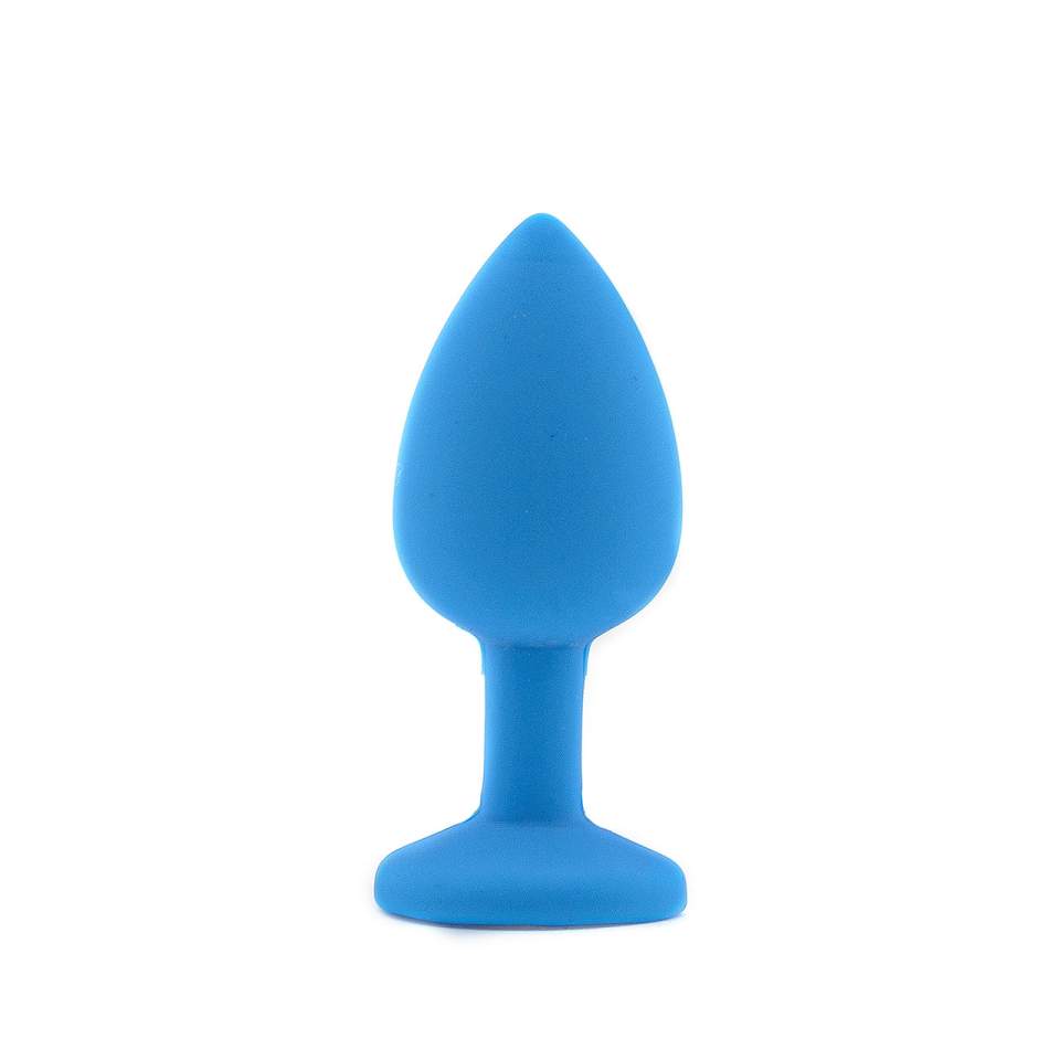 Niebieski silikonowy korek analny z diamentem – średnica 3 cm