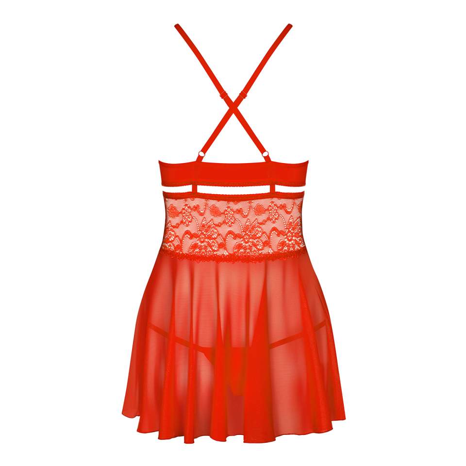 Czerwona koszulka babydoll + stringi Obsessive 838-BAB-3