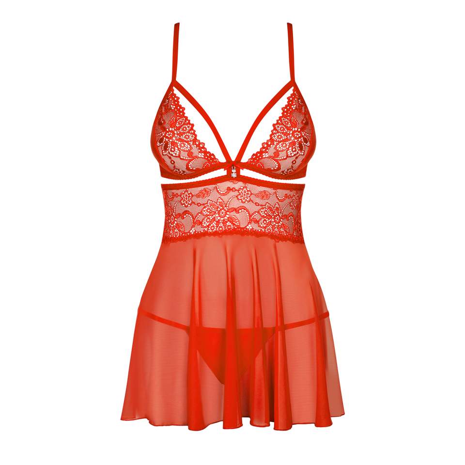 Czerwona koszulka babydoll + stringi Obsessive 838-BAB-3