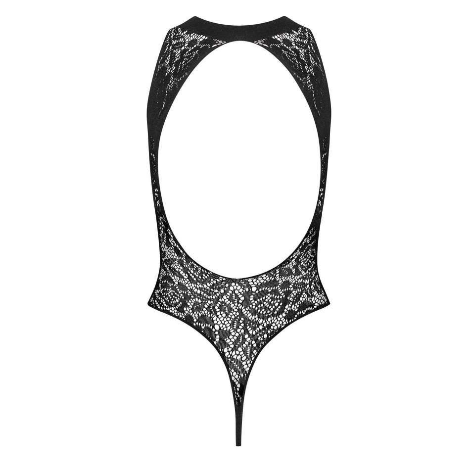 Czarne koronkowe body z otwartym krokiem Obsessive B129