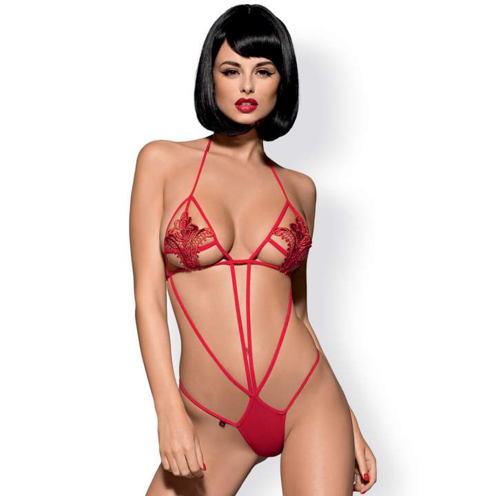 Czerwone Body Obsessive Luiza z seksownych paseczków